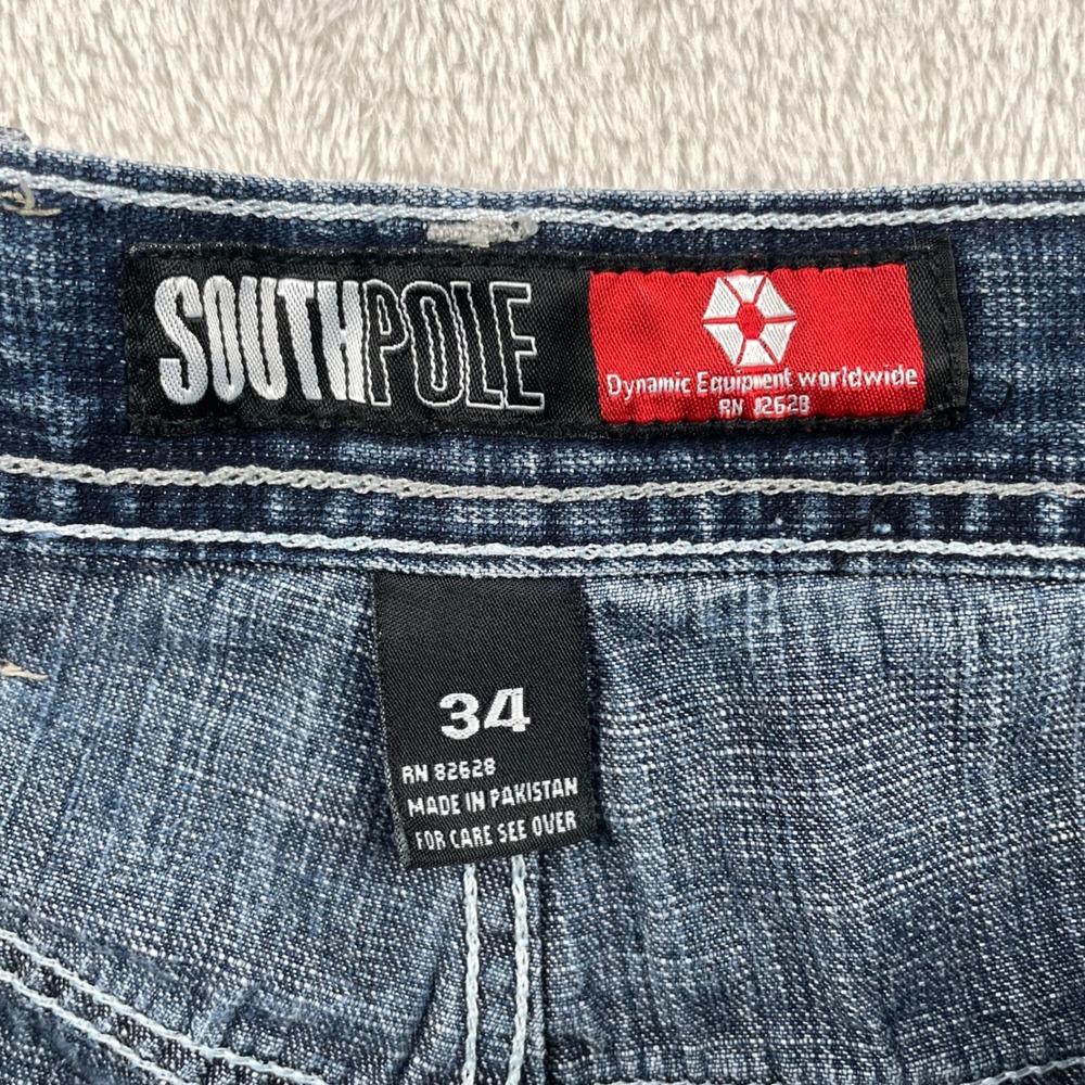 VTG Southpole Denim Shorts Mens 34 Blue Baggy Jorts Y2K Hip Hop Layered Hem 15" - Picture 9 of 10